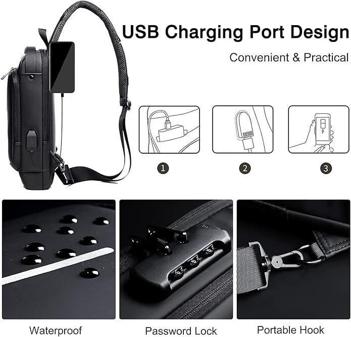 Crossbody Sling Bag With USB Port (Unisex)