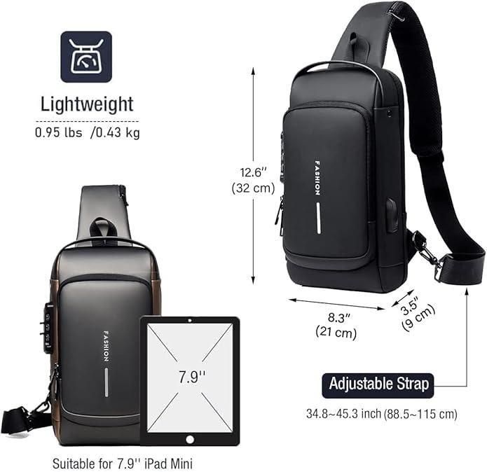 Crossbody Sling Bag With USB Port (Unisex)